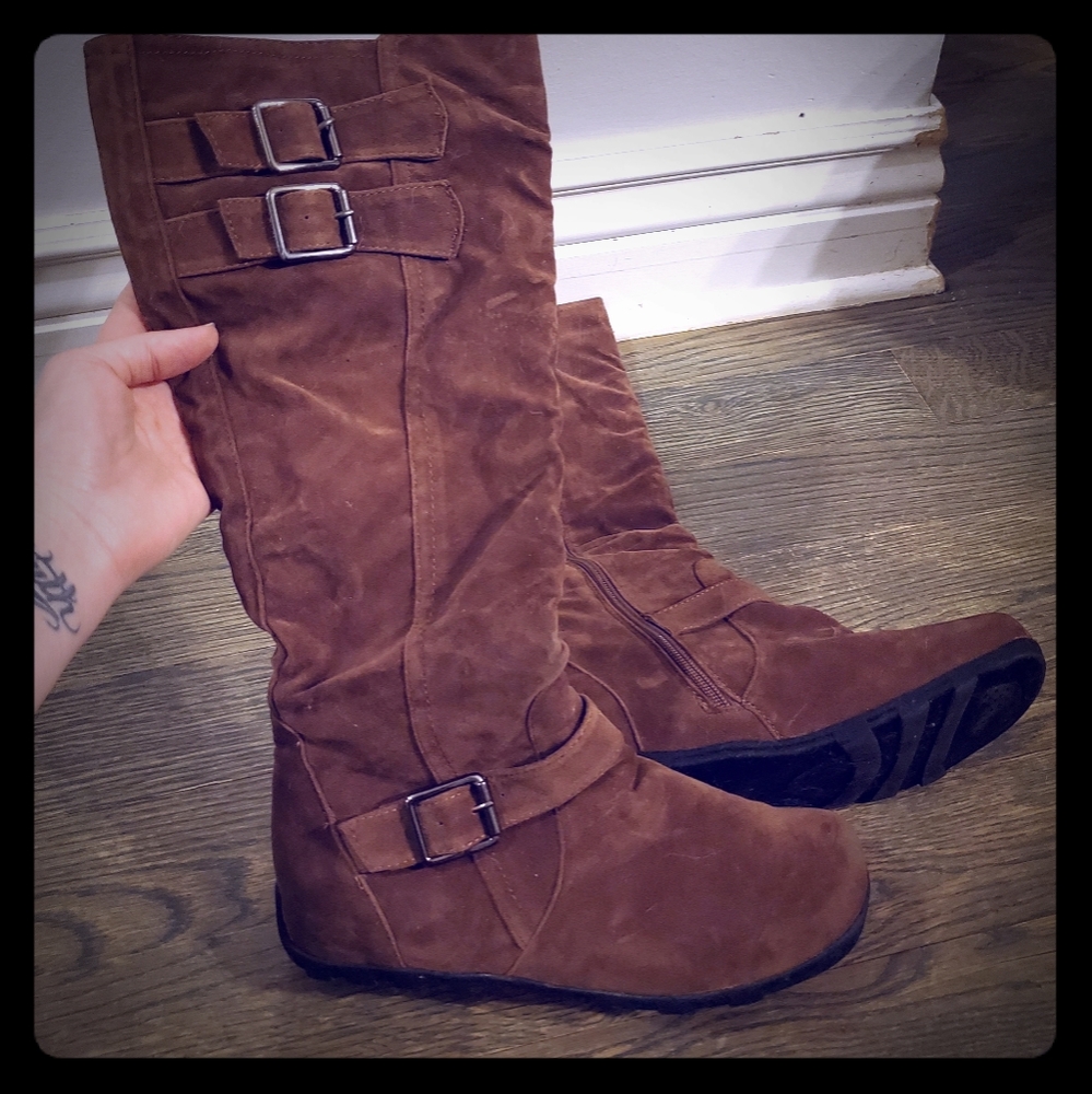Tall brown suede-like boots